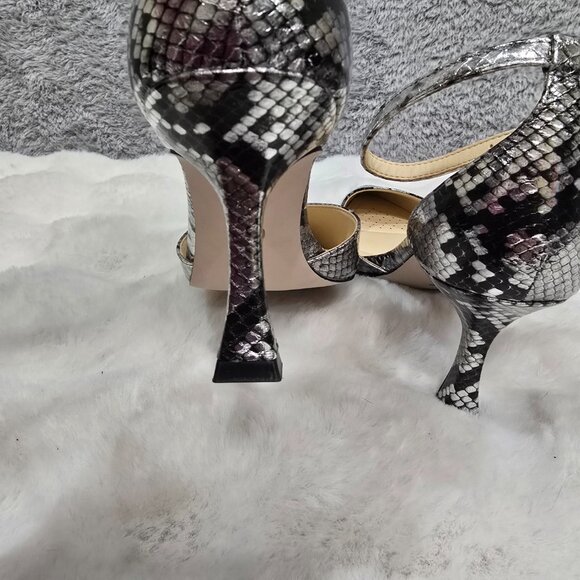 Jessica Simpson Silver Metallic Snake Print Heels Pump Ankle Strap NEW Sizes - Picture 7 of 15